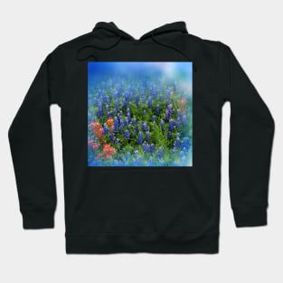 Pretty BlueBonnets - Blue and Red Hill Country Flowers - Spring Botanical Florals Hoodie